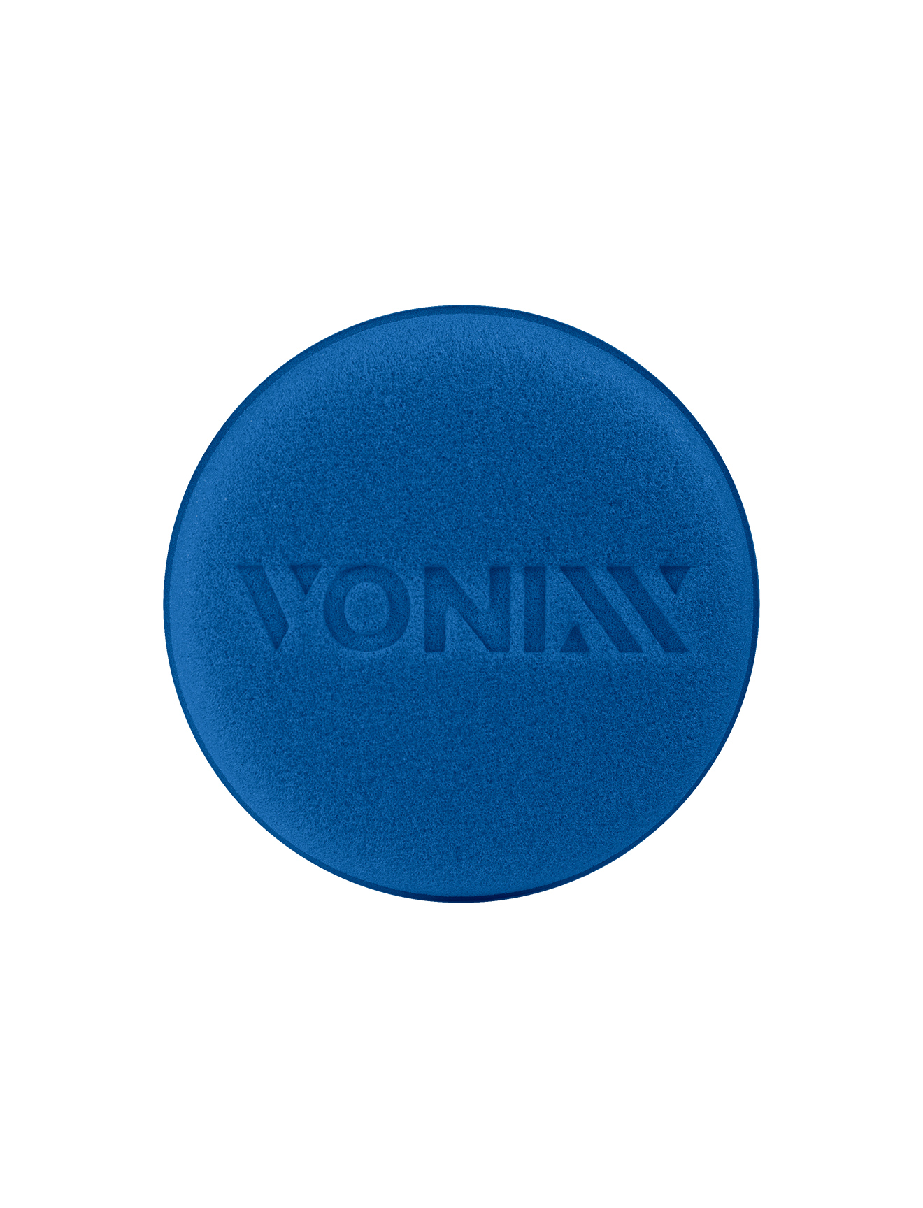 Disco azul redondo com texto AVONAV gravado no centro.