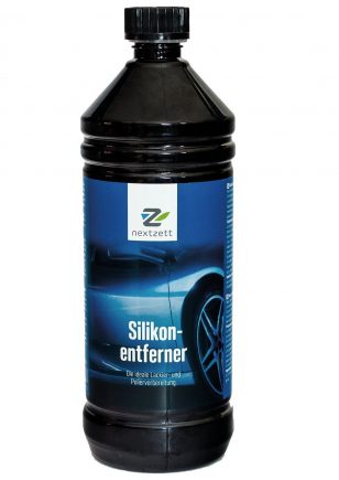 Frasco preto com rótulo azul do produto Silikon-entferner nextzett