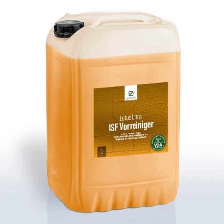 Contentor plástico laranja com rótulo 'Lotus Ultra ISF Vorreiniger' e selo verde VDA