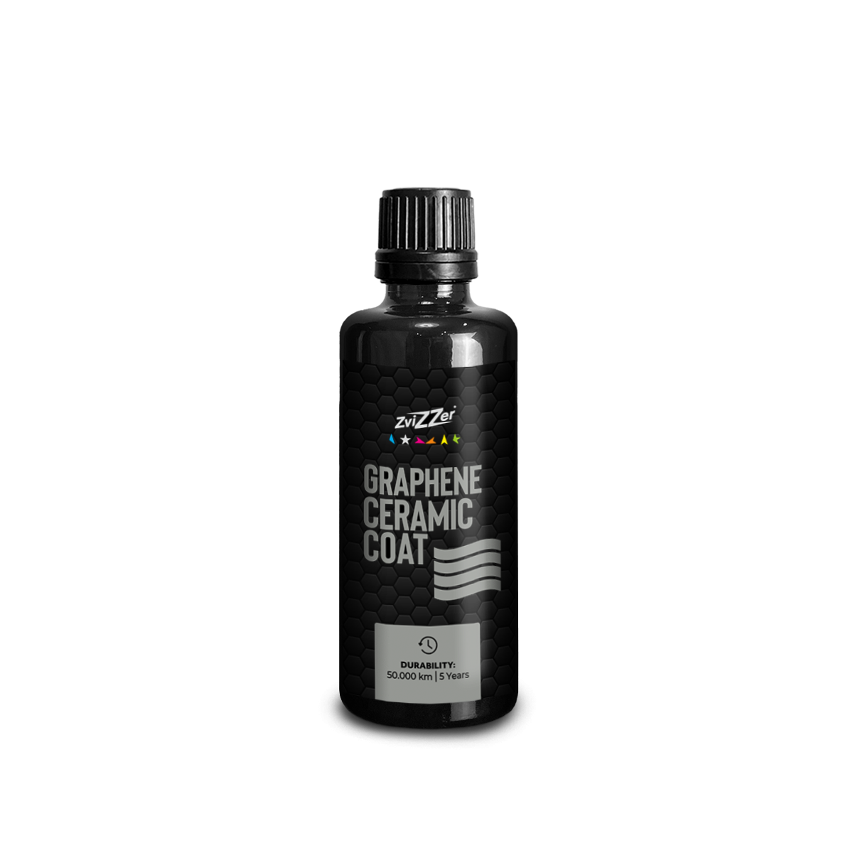 Frasco preto de Graphene Ceramic Coat com etiqueta preta e texto branco
