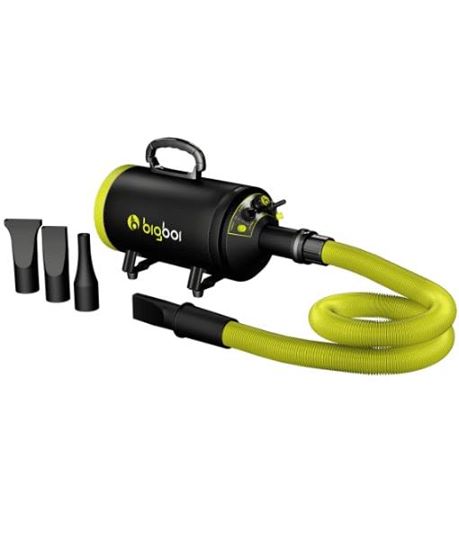 Secador de pelo portátil preto e amarelo com cabo flexível e três bocais