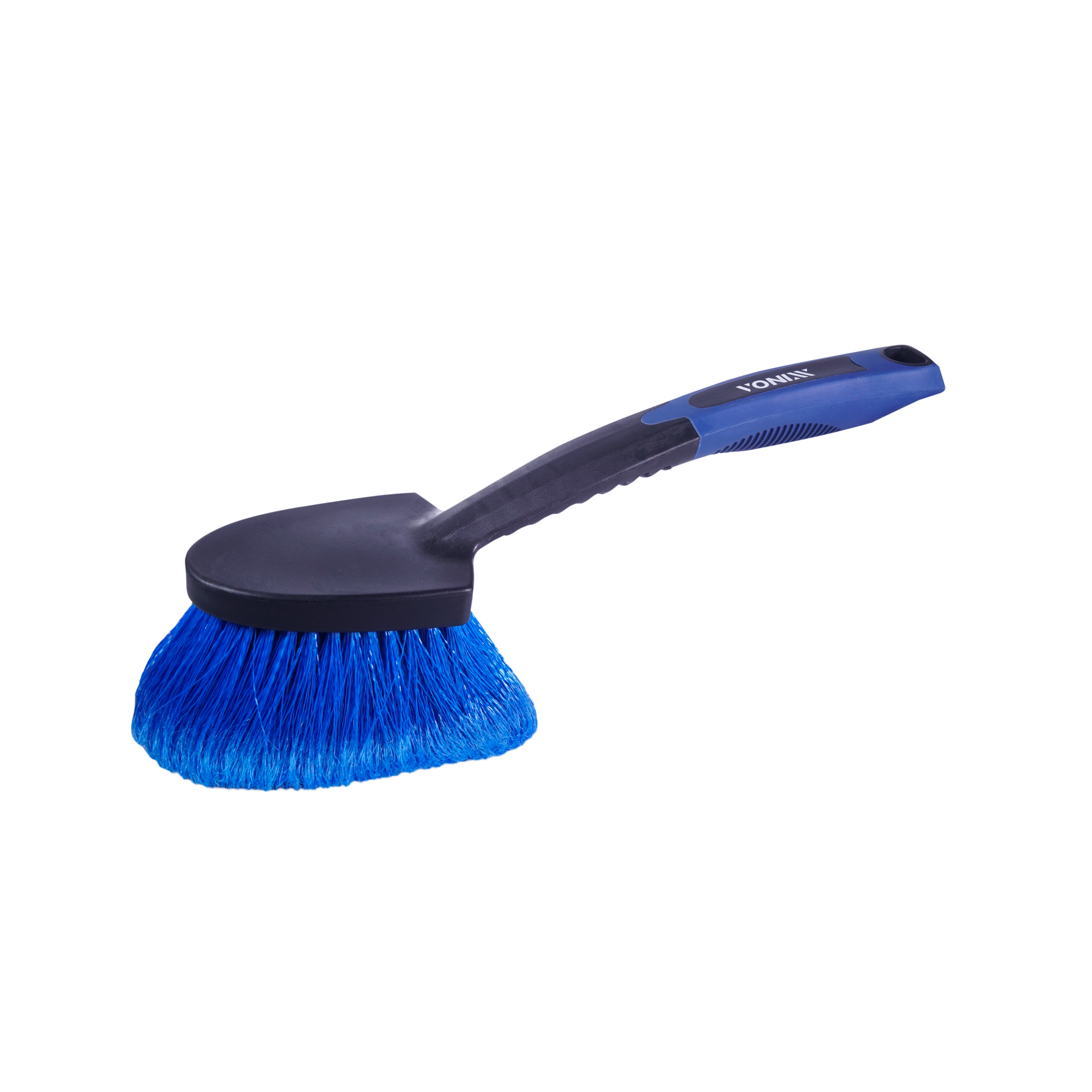 Escova de limpeza com cabo preto e azul e cerdas azuis