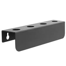 Suporte de metal preto com quatro orifícios redondos para montagem na parede
