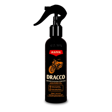 Frasco preto de limpeza com spray RAZUX DRACCO para plásticos e borrachas