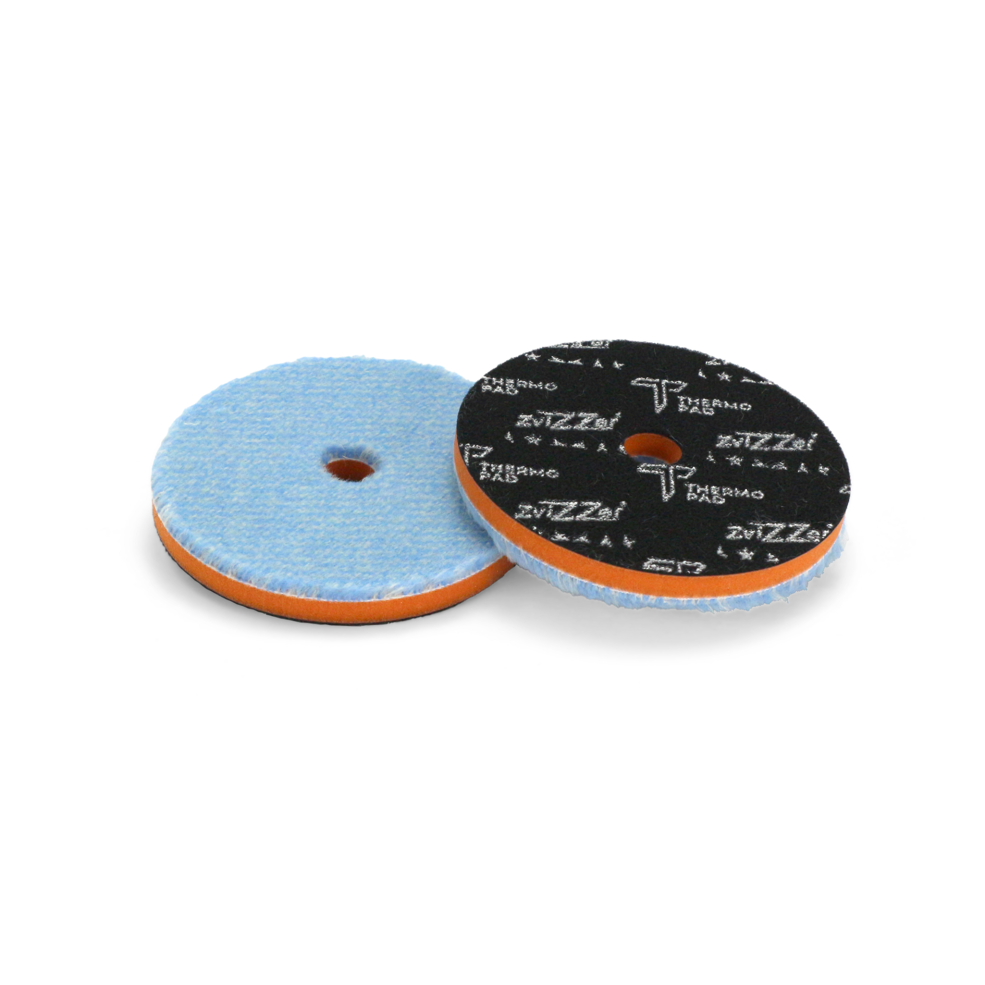 Discos de polimento azul e preto com furo central