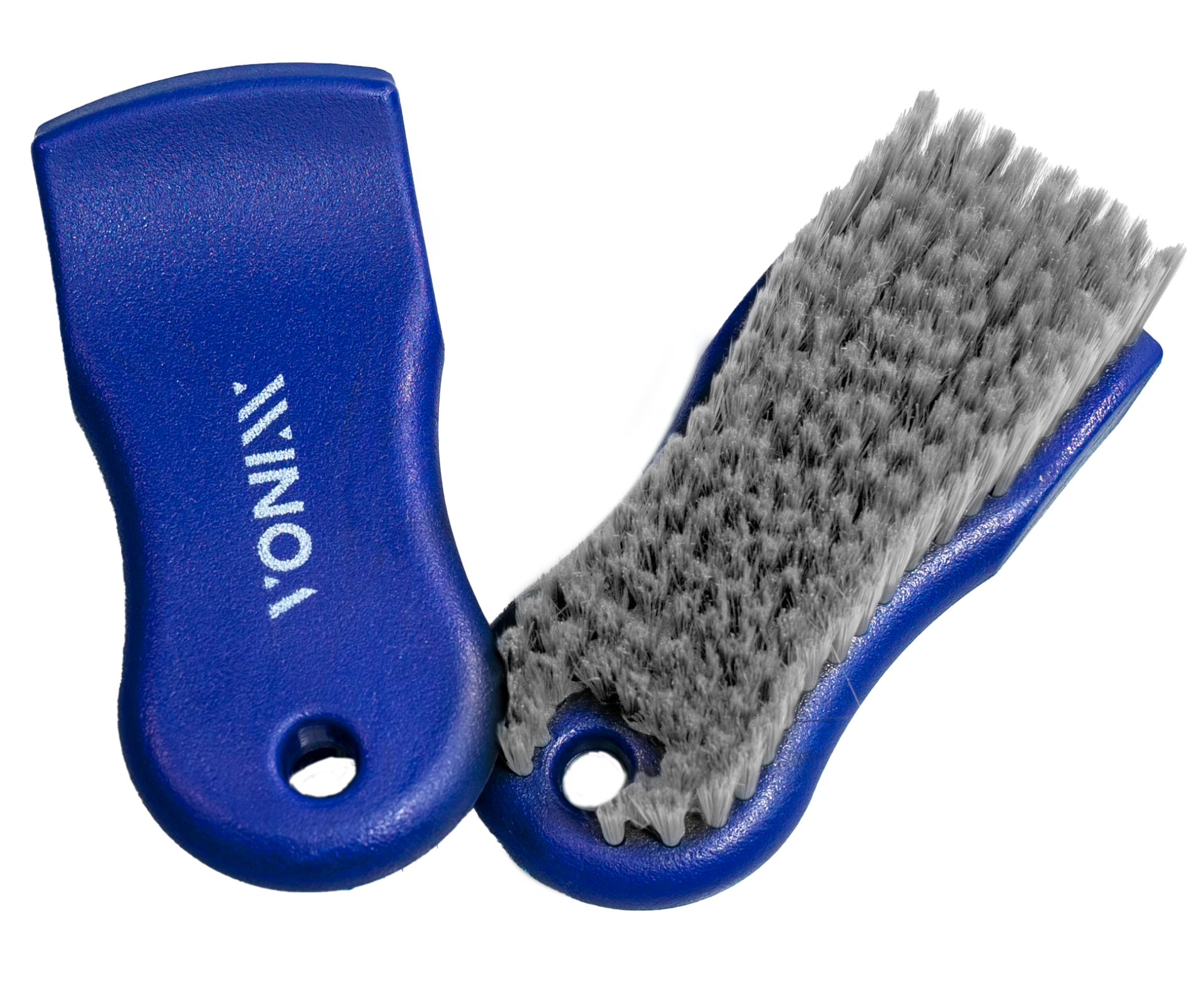 Escova de limpeza azul com cerdas cinzentas e texto VONIX