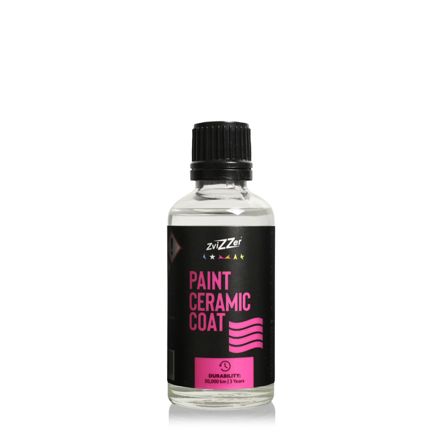Frasco de produto zanZZer PAINT CERAMIC COAT com rótulo preto e rosa