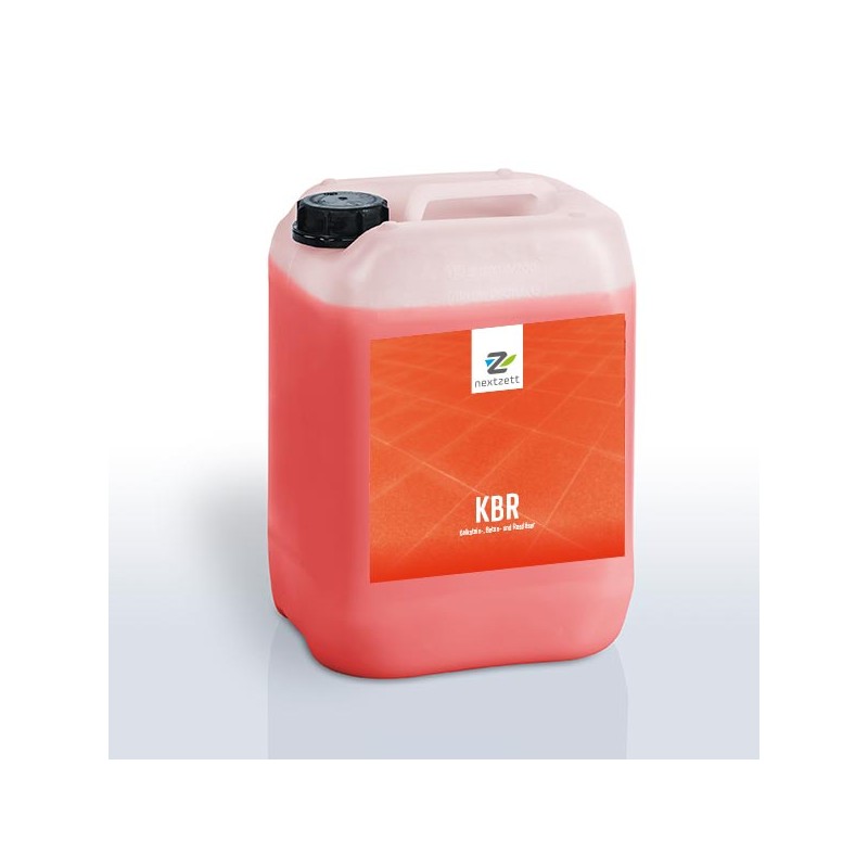 Recipiente plástico translúcido com etiqueta laranja e texto KBR