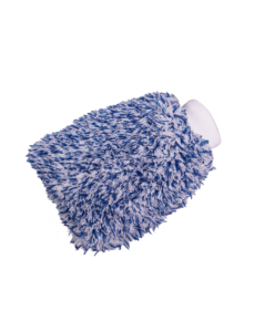 Pano de microfibra azul e branco com textura felpuda