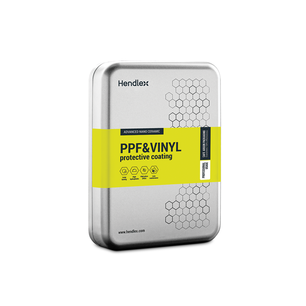 Lata metálica prateada com rotulo amarelo de proteção PPF&VINYL