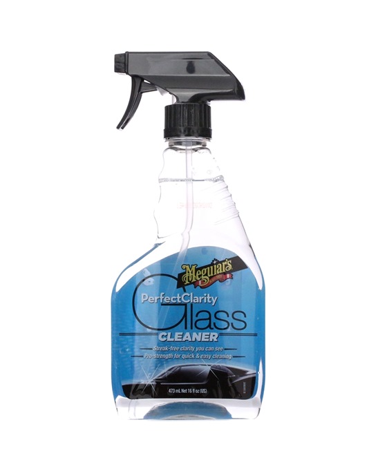 Spray limpeza vidros Meguiar's com líquido azul e pulverizador preto