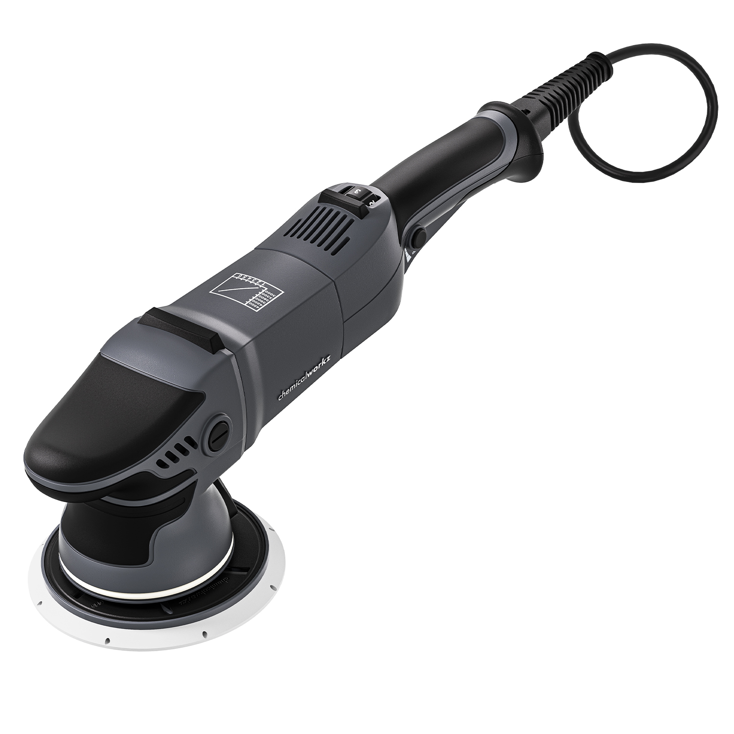 Polidora elétrica preta e cinzenta com base redonda e cabo preto