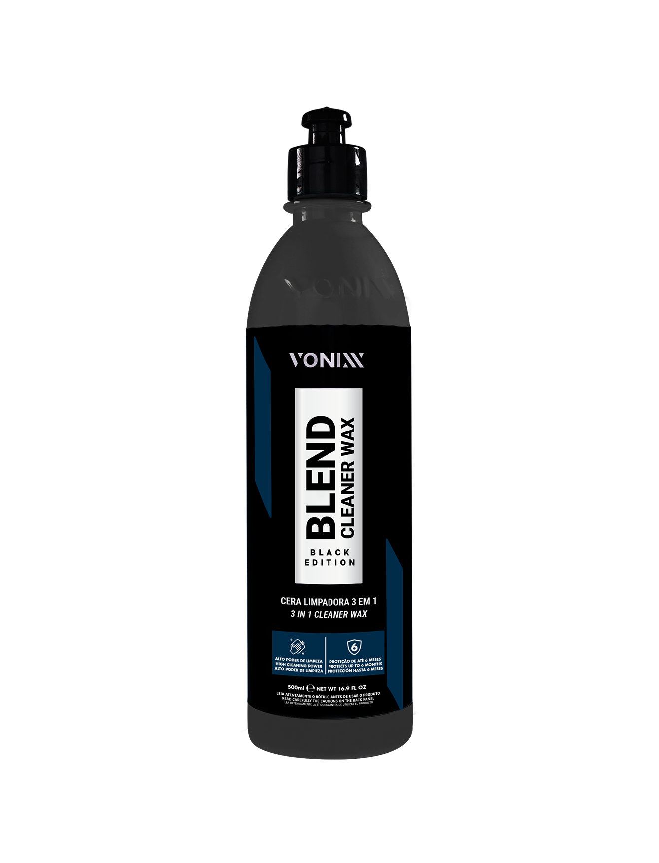 Frasco preto de cera limpaadora automotiva Vonixx Blend Black Edition