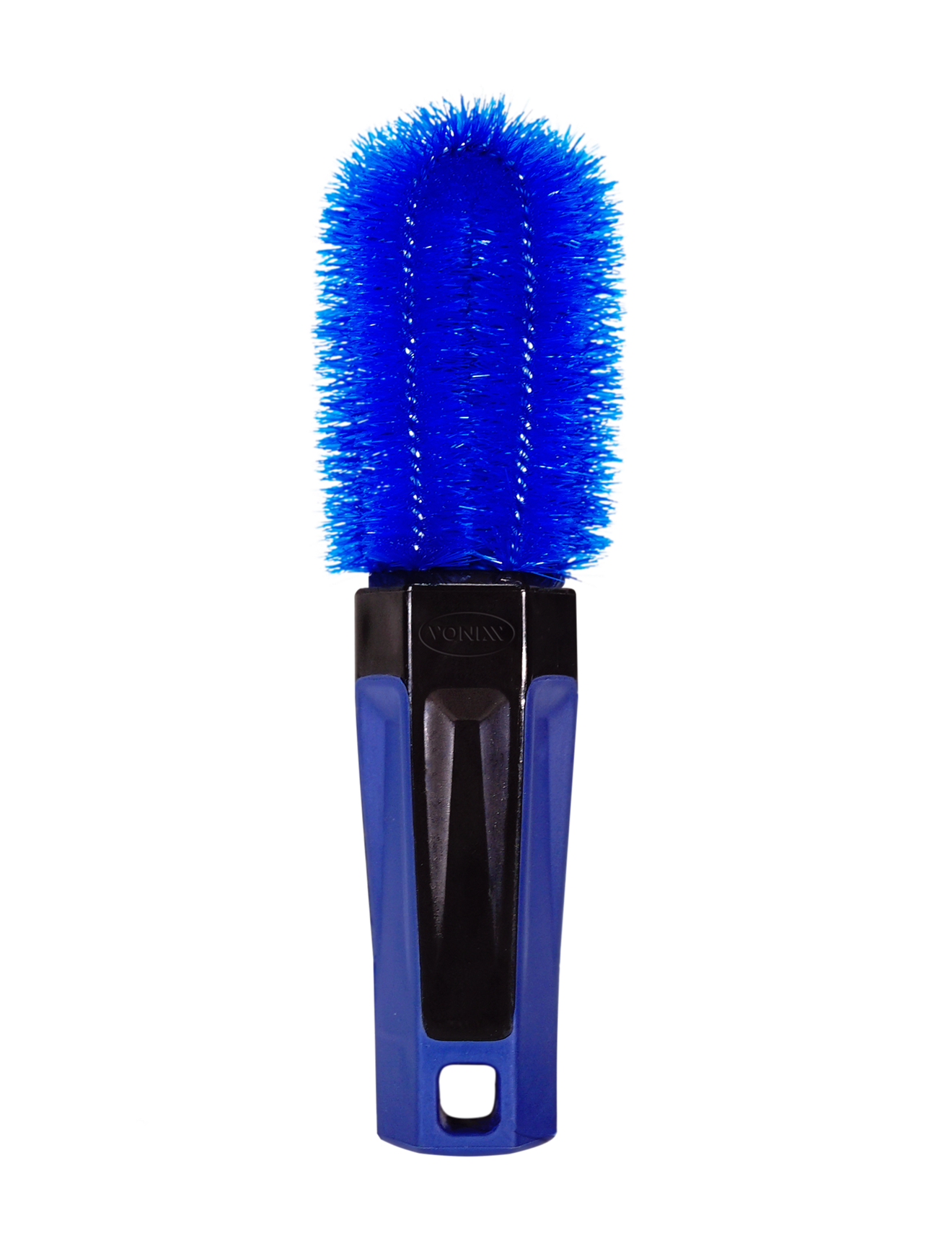 Escova de limpeza com cerdas azuis e cabo azul e preto