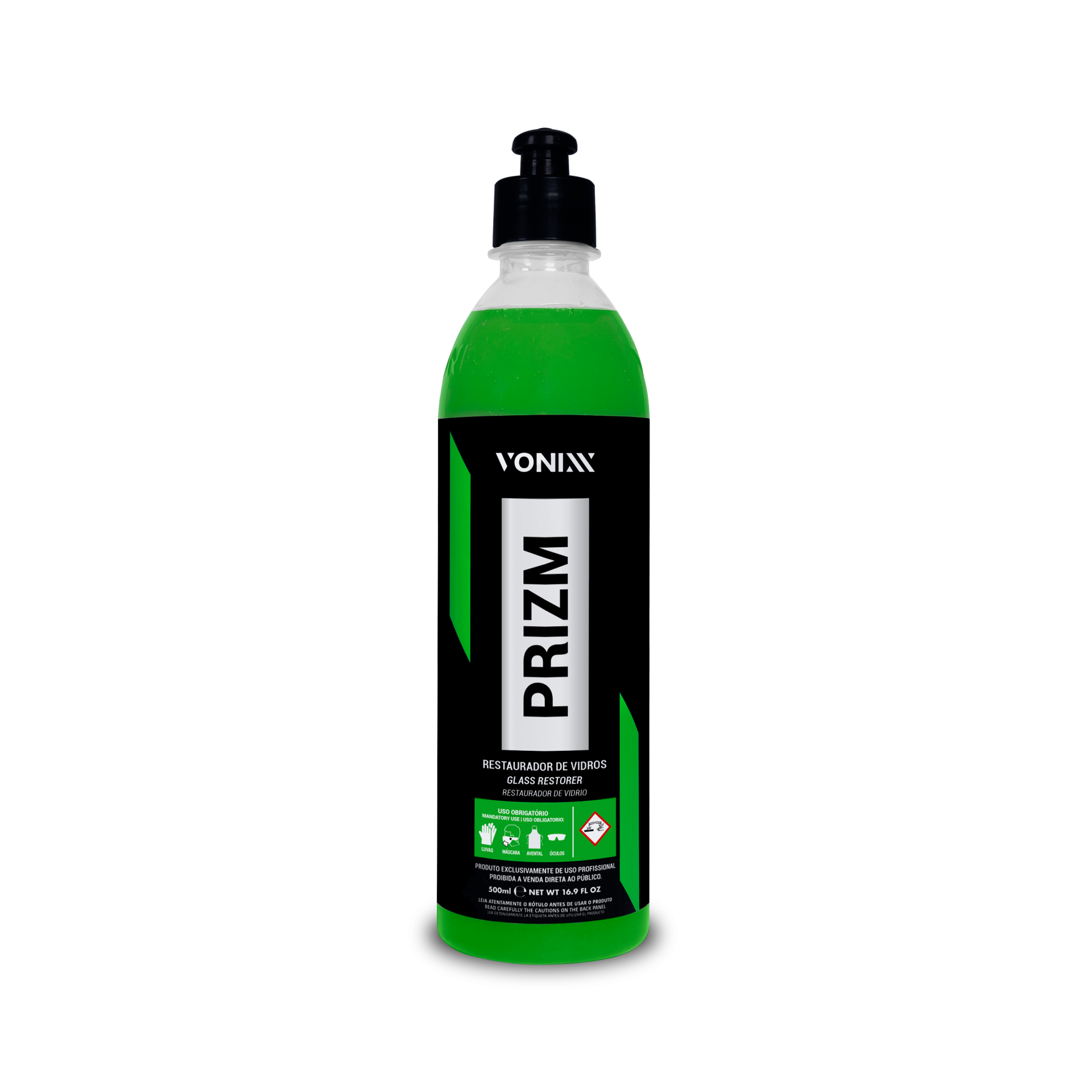 Frasco plástico com líquido verde e rótulo preto da Vonixx Prizm