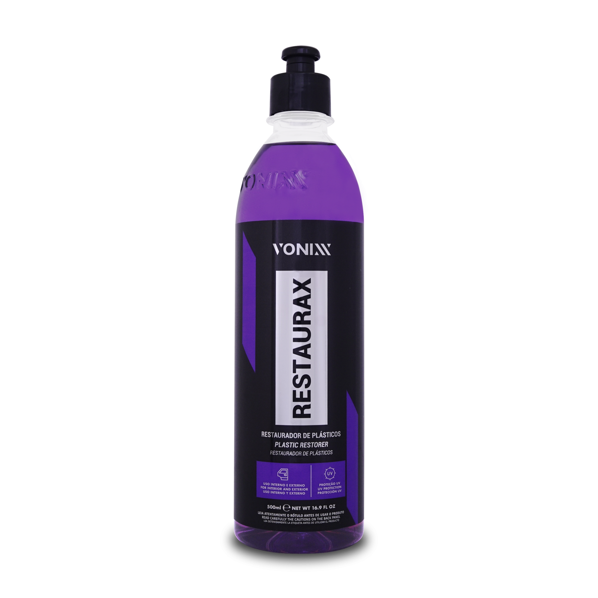 Garrafa de restaurador de plásticos VONIXX RestauraX com líquido roxo
