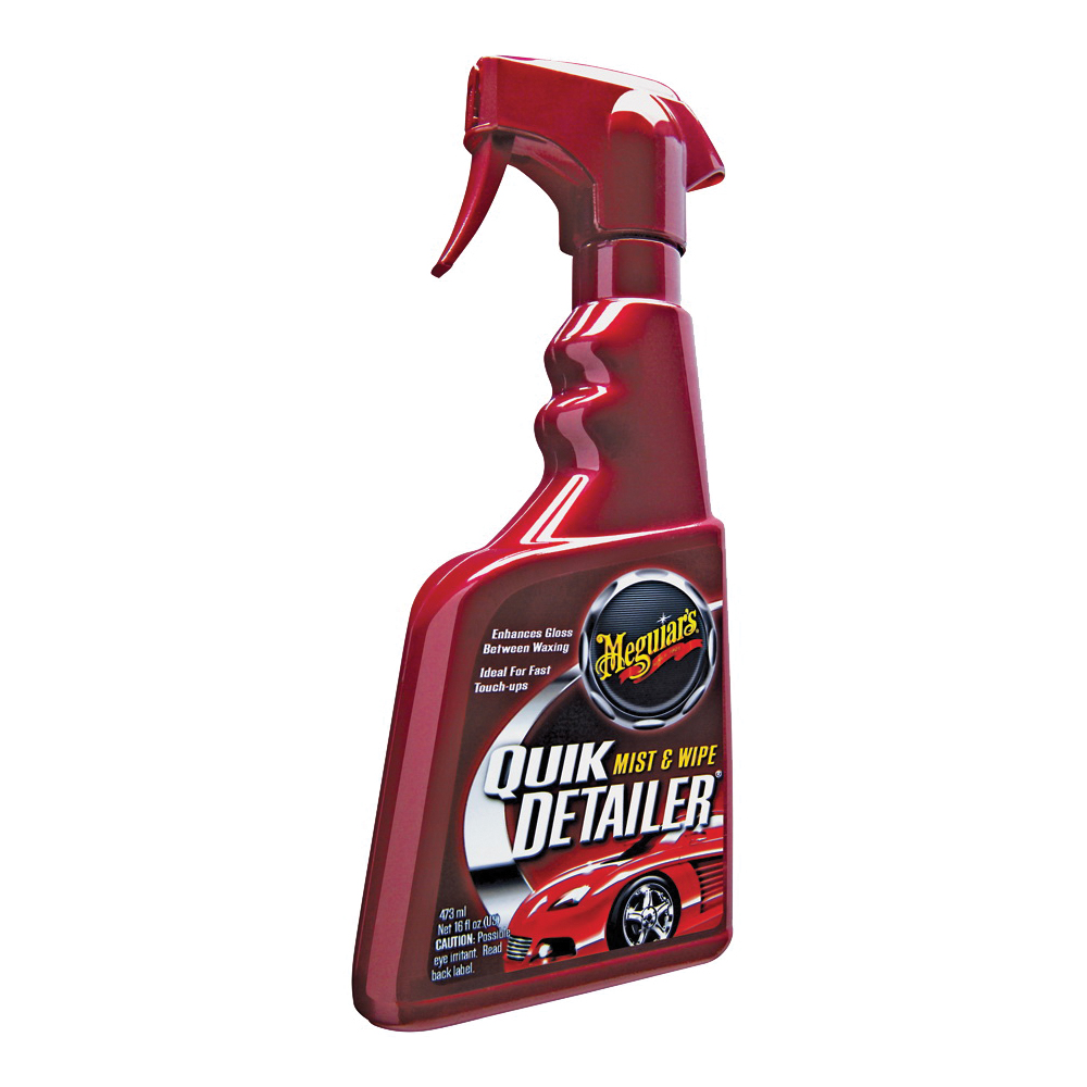 Spray Meguiar's Quik Detailer vermelho com imagem de carro desportivo