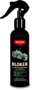 Frasco preto com spray preto RAZUX BLOKER Silicone Ceramic Spray com imagem de mota