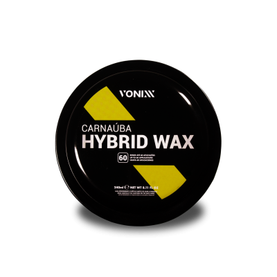 Pote preto do produto Carnaúba Hybrid Wax da Vonixx com texto branco e detalhes amarelos