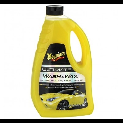 Frasco amarelo de Meguiar's Ultimate Wash + Wax para lavagem e enceramento de carros