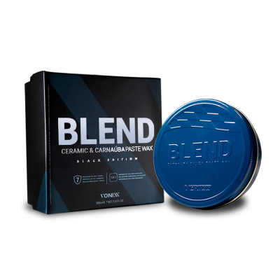 Cera para cabelo BLEND em embalagem metálica azul e caixa preta.
