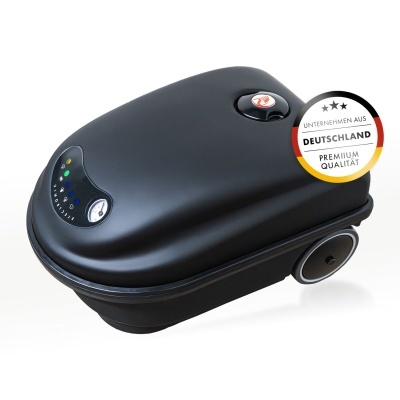 Tampa de mala preta com indicador colorido e selo de qualidade da Alemanha