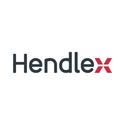 Logotipo da marca Hendlex com a letra X em vermelho.