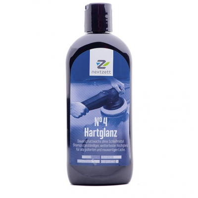 Frasco preto com rótulo azul e texto em alemão contendo produto Nextzett Nº4 Hartglanz