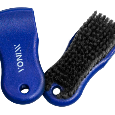 Mini escovas com cabo azul e cerdas pretas, marca YONIX