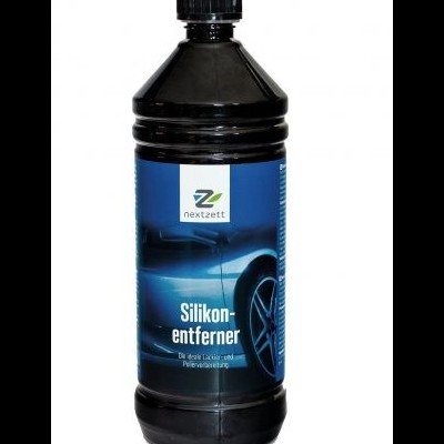 Frasco preto com rótulo azul do produto Silikon-entferner nextzett