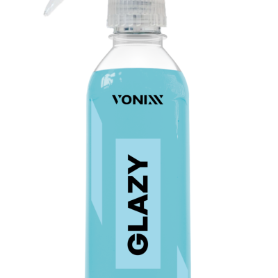 Frasco de pulverizador de limpa vidros azul com rótulo VONIXX GLAZY