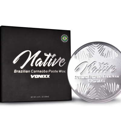 Cera para cabelo Mative Brazilian Carnaúba Paste Wax VONIXX com embalagem preta e recipiente prateado