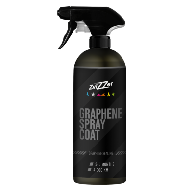 Frasco de spray preto com rótulo preto e texto ZviZZer GRAPHENE SPRAY COAT