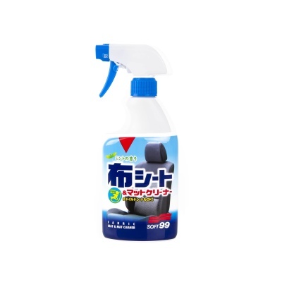 Frasco pulverizador branco e azul para limpeza de estofos de carro