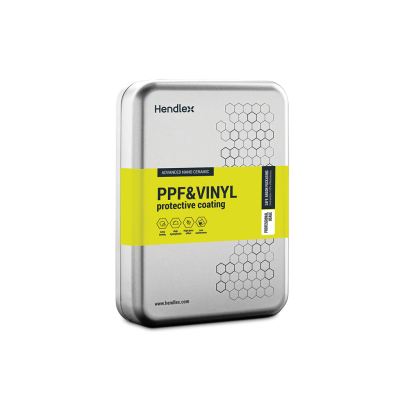 Lata metálica prateada com rotulo amarelo de proteção PPF&VINYL