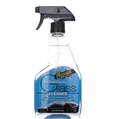Spray limpeza vidros Meguiar's com líquido azul e pulverizador preto