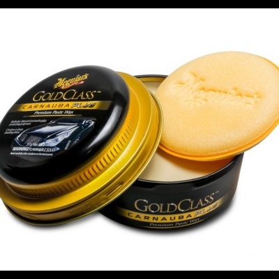 Pote aberto de cera automóvel Meguiar's Gold Class com esponja amarela