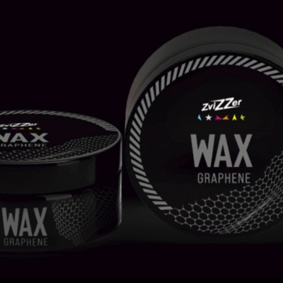 Frascos pretos de cera para cabelo com grafeno e texto branco