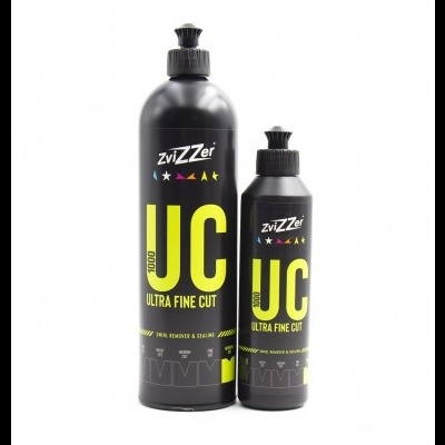 Dois frascos pretos ZviZZer UC Ultra Fine Cut, com rótulos amarelos e texto em branco, em fundo branco.