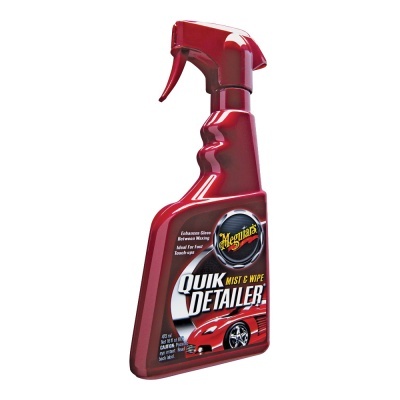 Spray Meguiar's Quik Detailer vermelho com imagem de carro desportivo