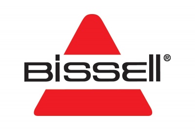 Logótipo da marca BISSELL em preto com triângulos vermelhos