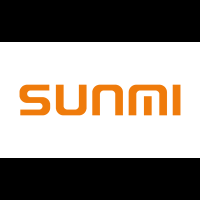 Logotipo SUNMI em laranja sobre fundo preto