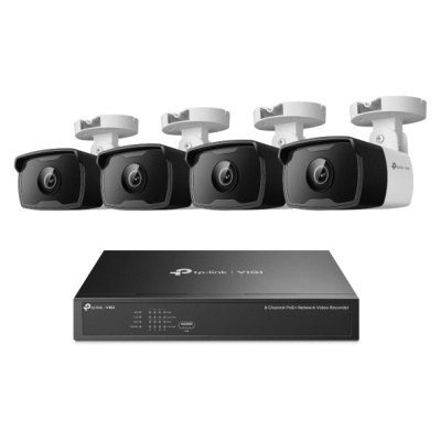 Kit de videovigilância com quatro câmaras e gravador de vídeo preto TP-Link