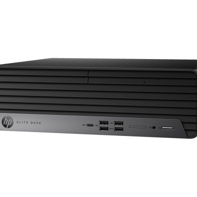 Computador desktop HP EliteDesk preto com portas USB e painéis de ventilação frontais