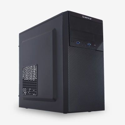 Computador de secretária preto com portas USB e marca UNYK.A no topo