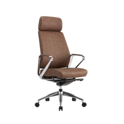 Cadeira de escritório executiva castanha com base metálica e rodas