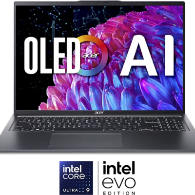 Computador portátil Acer preto com ecrã OLED e teclado retroiluminado