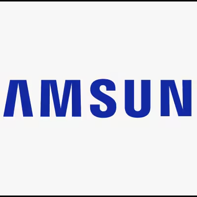 Logótipo azul da Samsung em fundo branco.