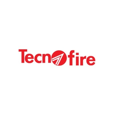 Logótipo da marca Tecnofire em vermelho com símbolo branco
