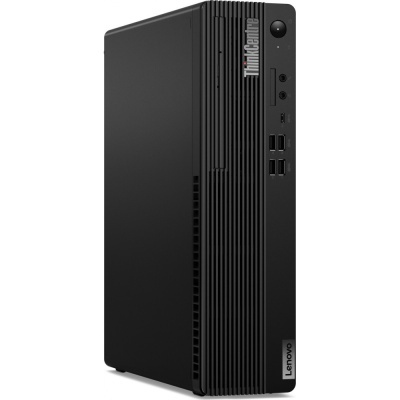 Computador Lenovo ThinkCentre preto de secretária com portas USB e botão frontal